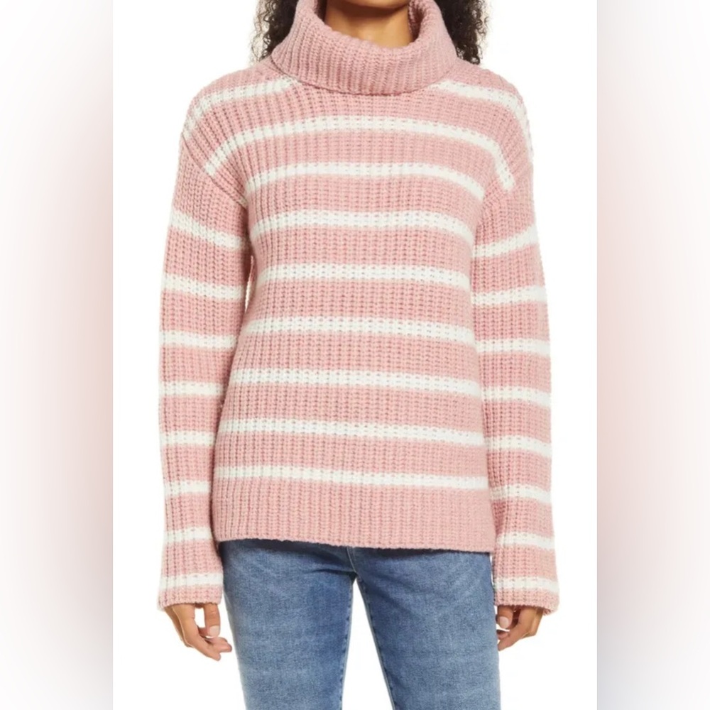 Caslon NWT! Pink Striped Turtleneck‎ Sweater Wool Blend